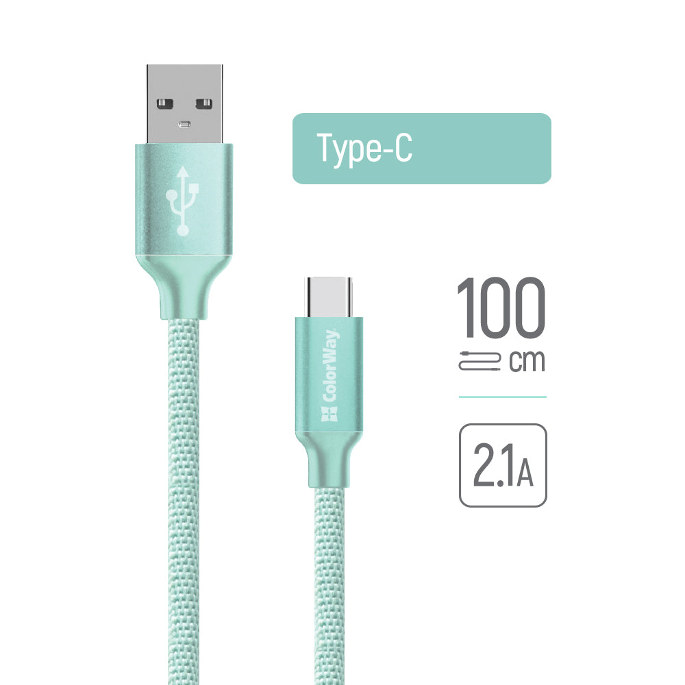 Καλώδιο Δεδομένων και Φόρτισης USB-A - USB-C ColorWay CW-CBUC003, 18W, 1m, Πράσινο