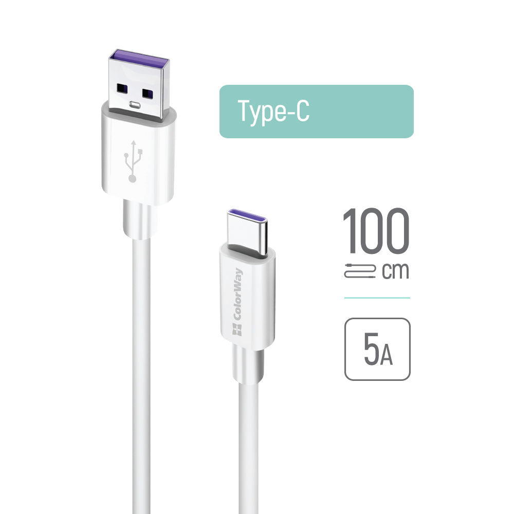 Καλώδιο Δεδομένων και Φόρτισης USB-A - USB-C ColorWay CW-CBUC019, 18W, 1m, Λευκό