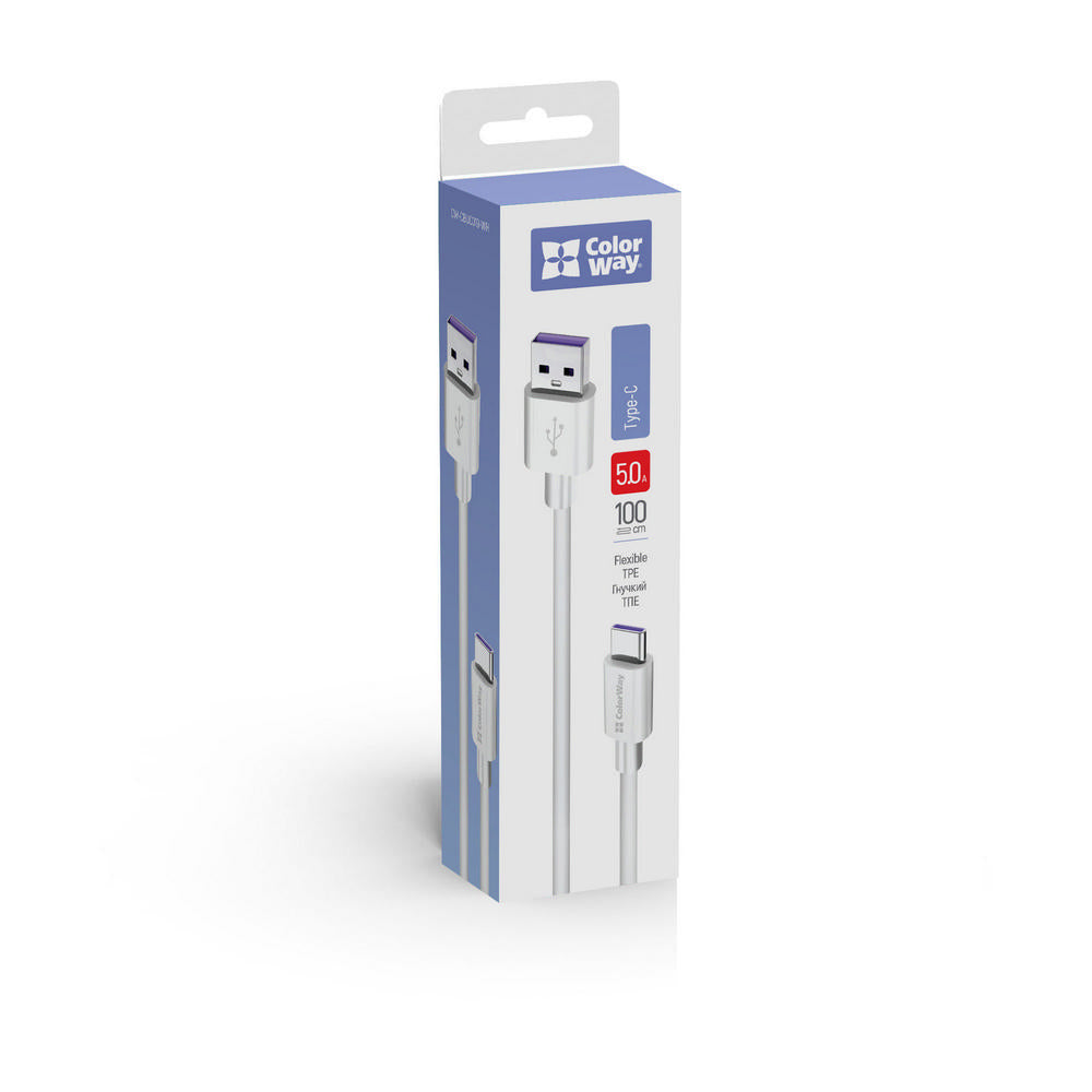 Καλώδιο Δεδομένων και Φόρτισης USB-A - USB-C ColorWay CW-CBUC019, 18W, 1m, Λευκό