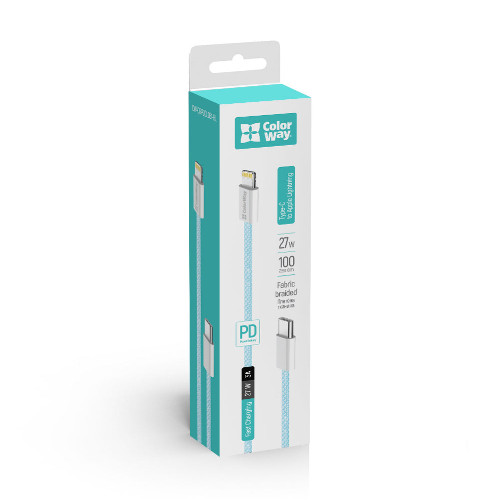 USB-C to Lightning Data and Charging Cable ColorWay CW-CBPDCL061, 27W, 1m, Blue