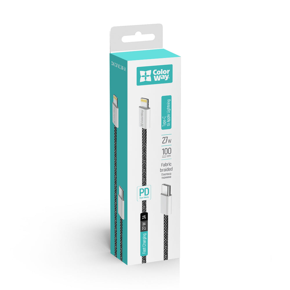 Καλώδιο Δεδομένων και Φόρτισης USB-C - Lightning ColorWay CW-CBPDCL061, 27W, 1m, Μαύρο