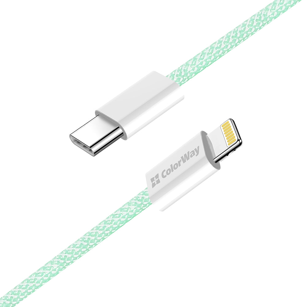Καλώδιο Δεδομένων και Φόρτισης USB-C - Lightning ColorWay CW-CBPDCL061, 27W, 1m, Πράσινο