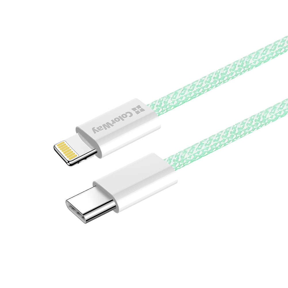 Καλώδιο Δεδομένων και Φόρτισης USB-C - Lightning ColorWay CW-CBPDCL061, 27W, 1m, Πράσινο