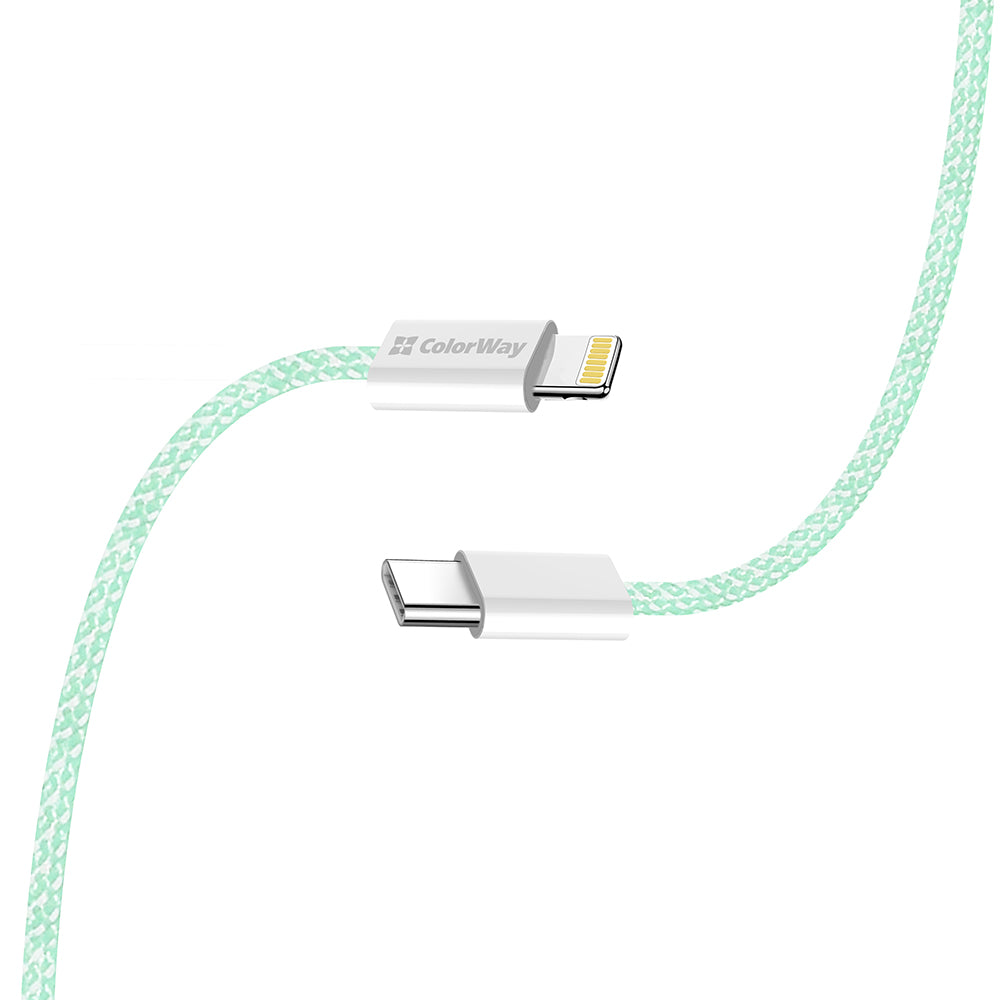Καλώδιο Δεδομένων και Φόρτισης USB-C - Lightning ColorWay CW-CBPDCL061, 27W, 1m, Πράσινο