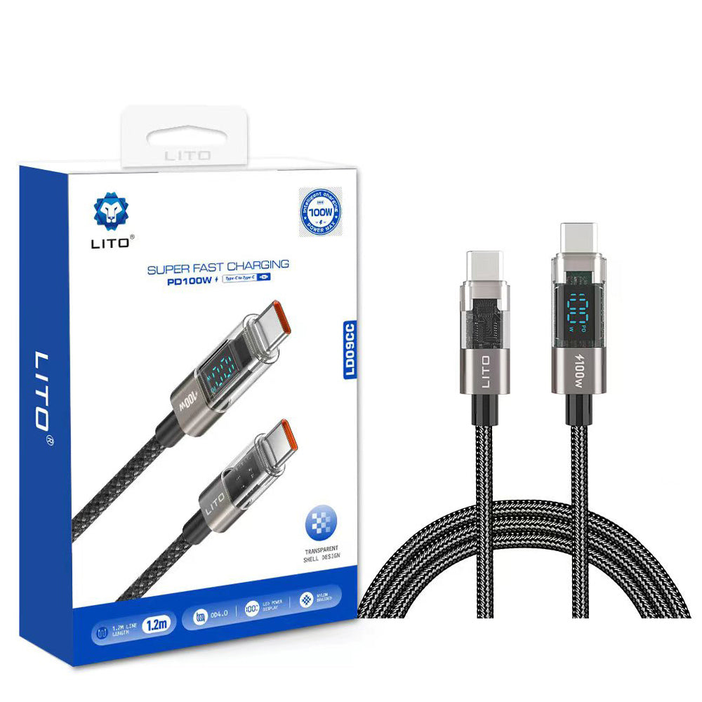 Καλώδιο Δεδομένων και Φόρτισης USB-C - USB-C Lito LD09CC Display, 100W, 1.2m, Μαύρο