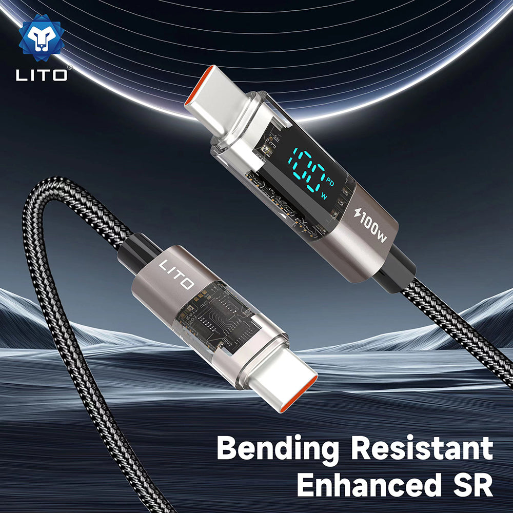 Καλώδιο Δεδομένων και Φόρτισης USB-C - USB-C Lito LD09CC Display, 100W, 1.2m, Μαύρο