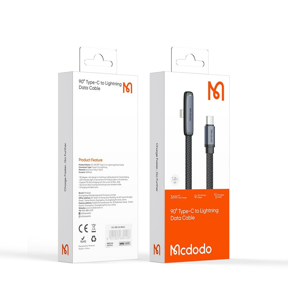 Καλώδιο Δεδομένων και Φόρτισης USB-C - Lightning McDodo CA-3350 Angled, 36W, 1.2m, Μαύρο
