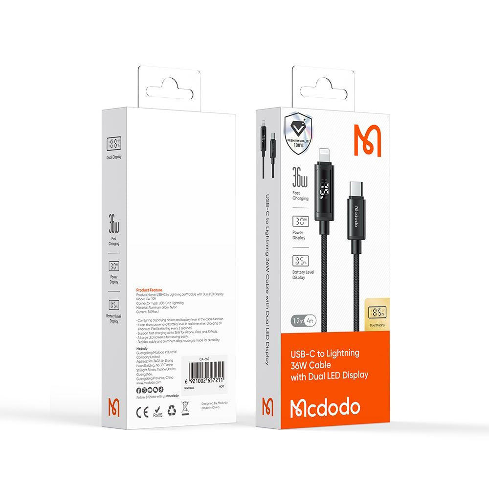 Καλώδιο Δεδομένων και Φόρτισης USB-C - Lightning McDodo CA-7990 Display, 36W, 1.2m, Μαύρο