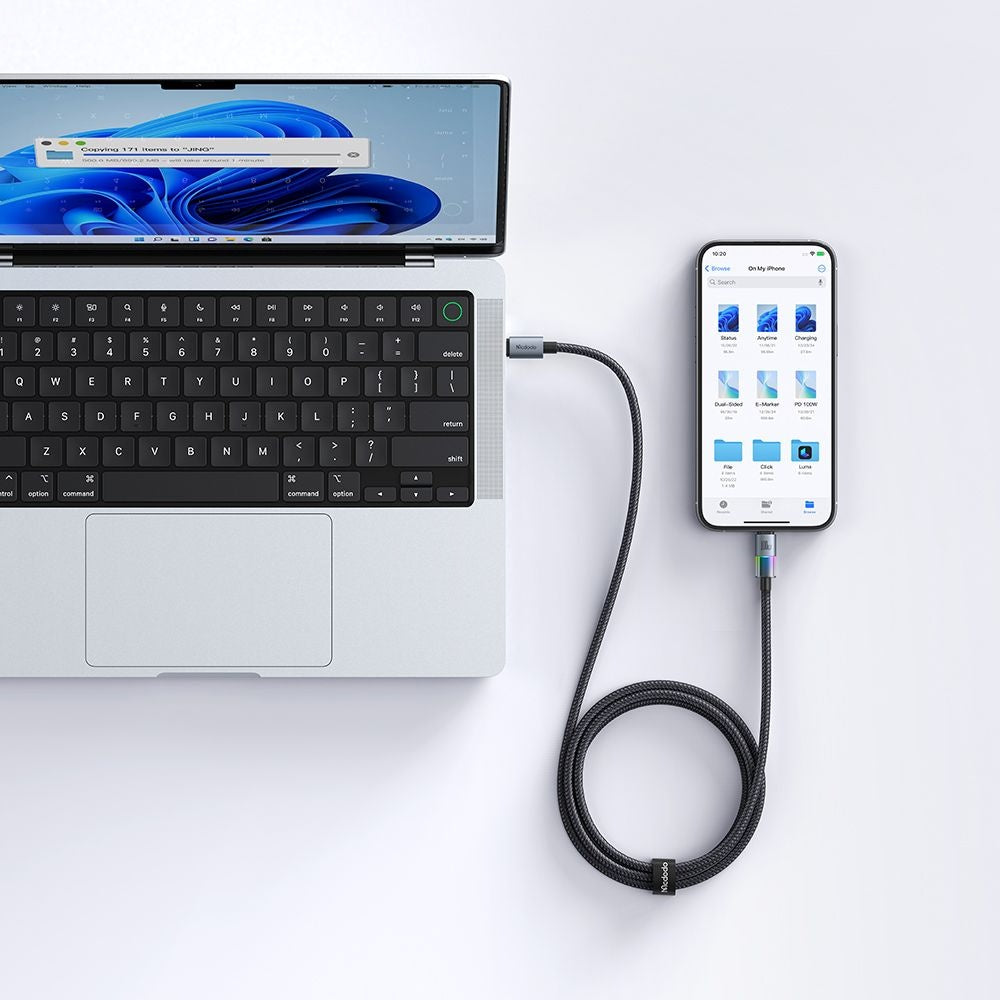 USB-C to Lightning McDodo CA-8190 Colorful Data and Charging Cable, 36W, 1.2m, Black