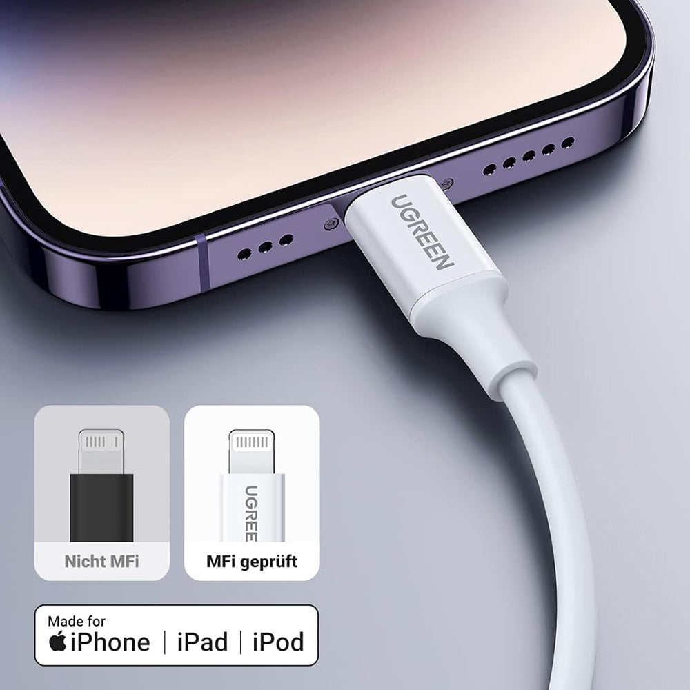 Καλώδιο Δεδομένων και Φόρτισης USB-C - Lightning UGREEN US171 (10493), 20W, 1m, Λευκό