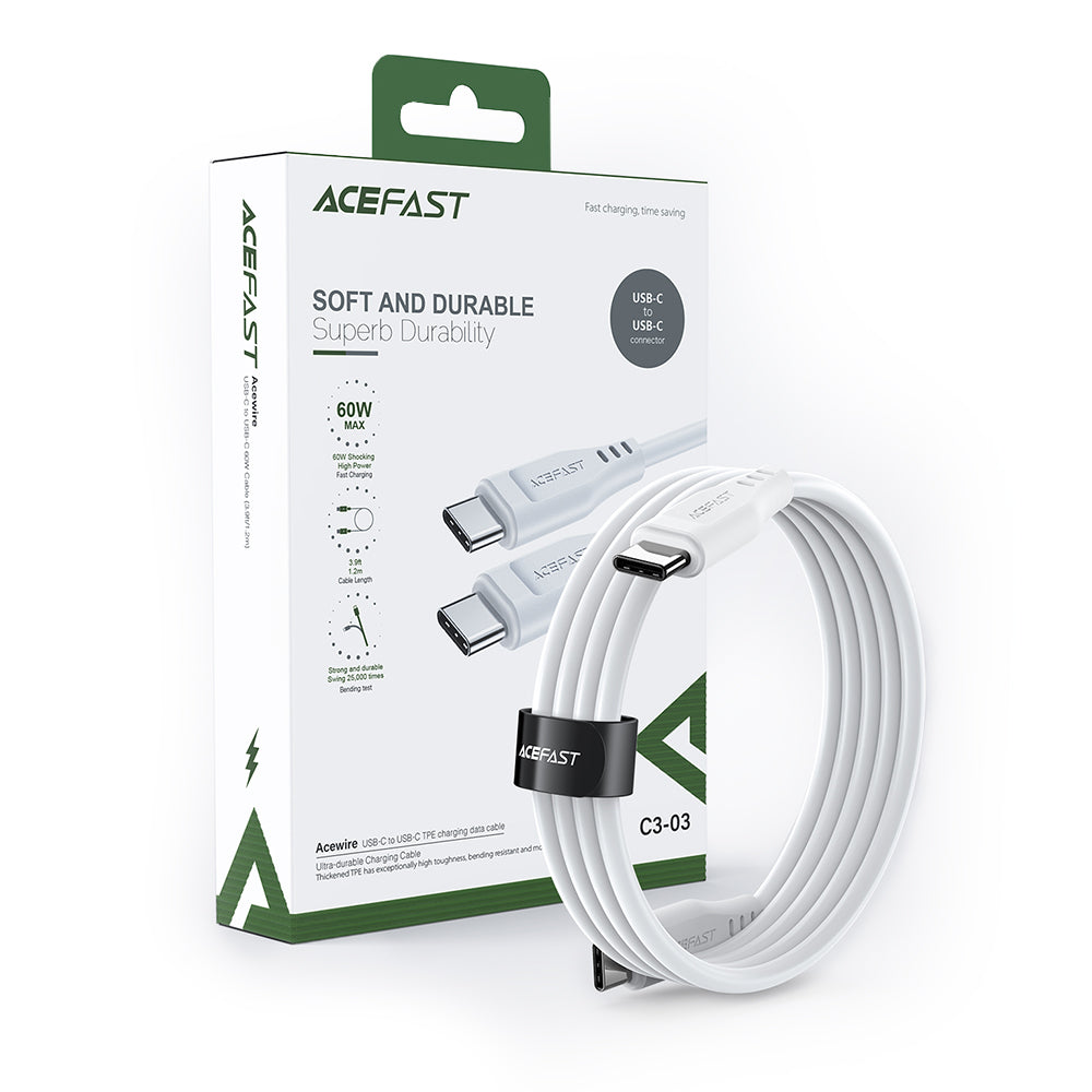 Καλώδιο Δεδομένων και Φόρτισης USB-C - USB-C Acefast C3-03, 60W, 1.2m, Λευκό