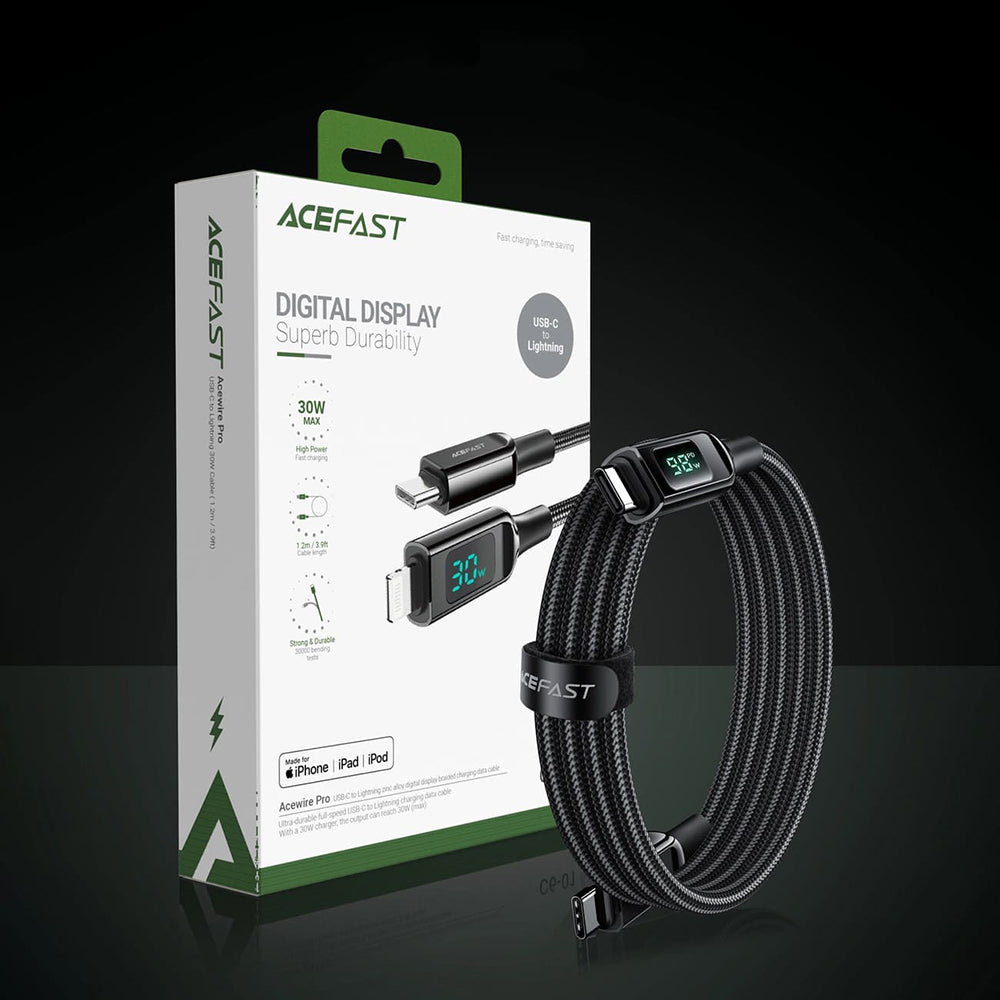 Καλώδιο Δεδομένων και Φόρτισης USB-C - USB-C Acefast C6-03 Display, 100W, 2m, Μαύρο
