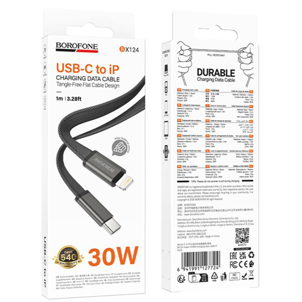 USB-C to Lightning Data and Charging Cable Borofone BX124 Peace, 30W, 1m, Black