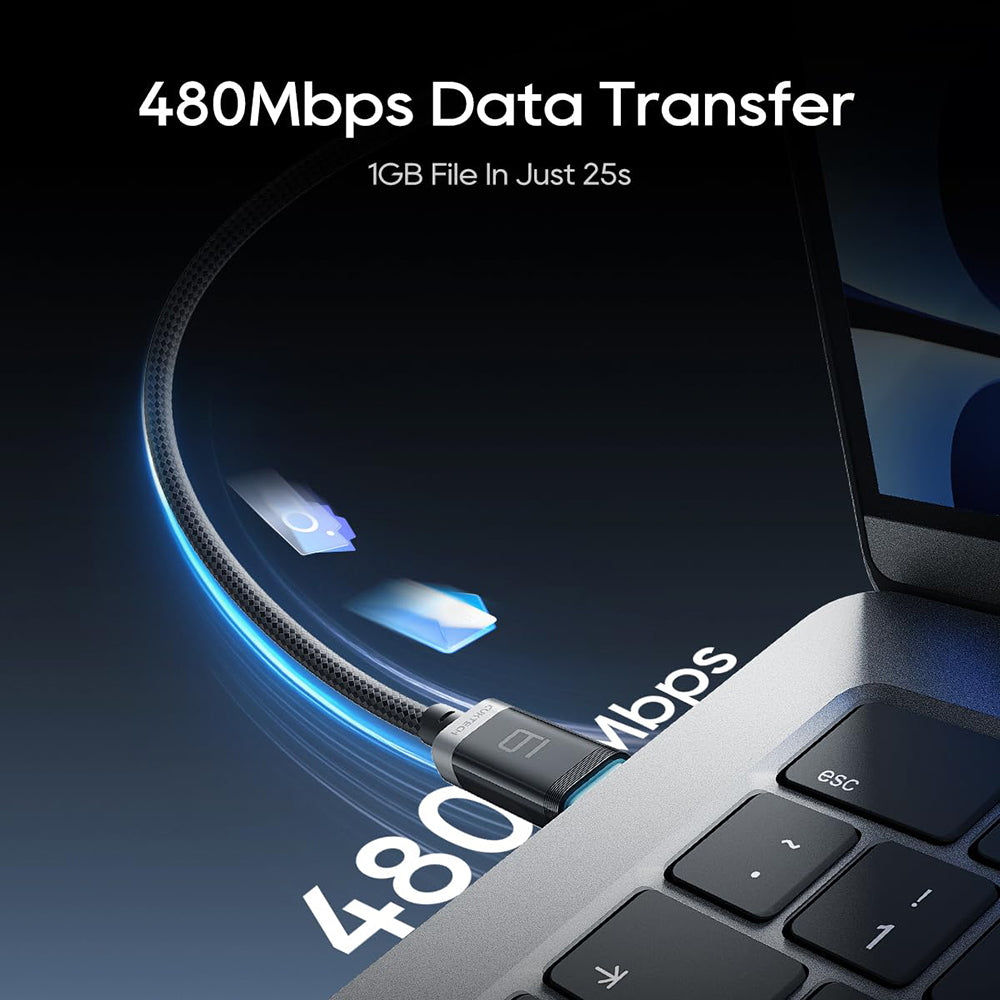 Καλώδιο Δεδομένων και Φόρτισης USB-C - USB-C Cuktech CTC620P Οθόνη, 240W, 2μ, Μαύρο CCTC620POSBK
