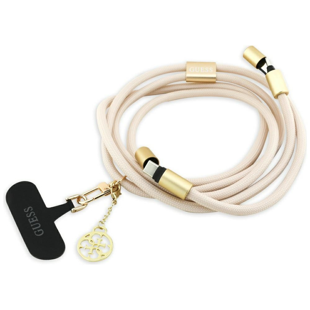 Καλώδιο Δεδομένων και Φόρτισης USB-C - USB-C Guess CBDY 4G Charm, 100W, 1.5m, Μπεζ