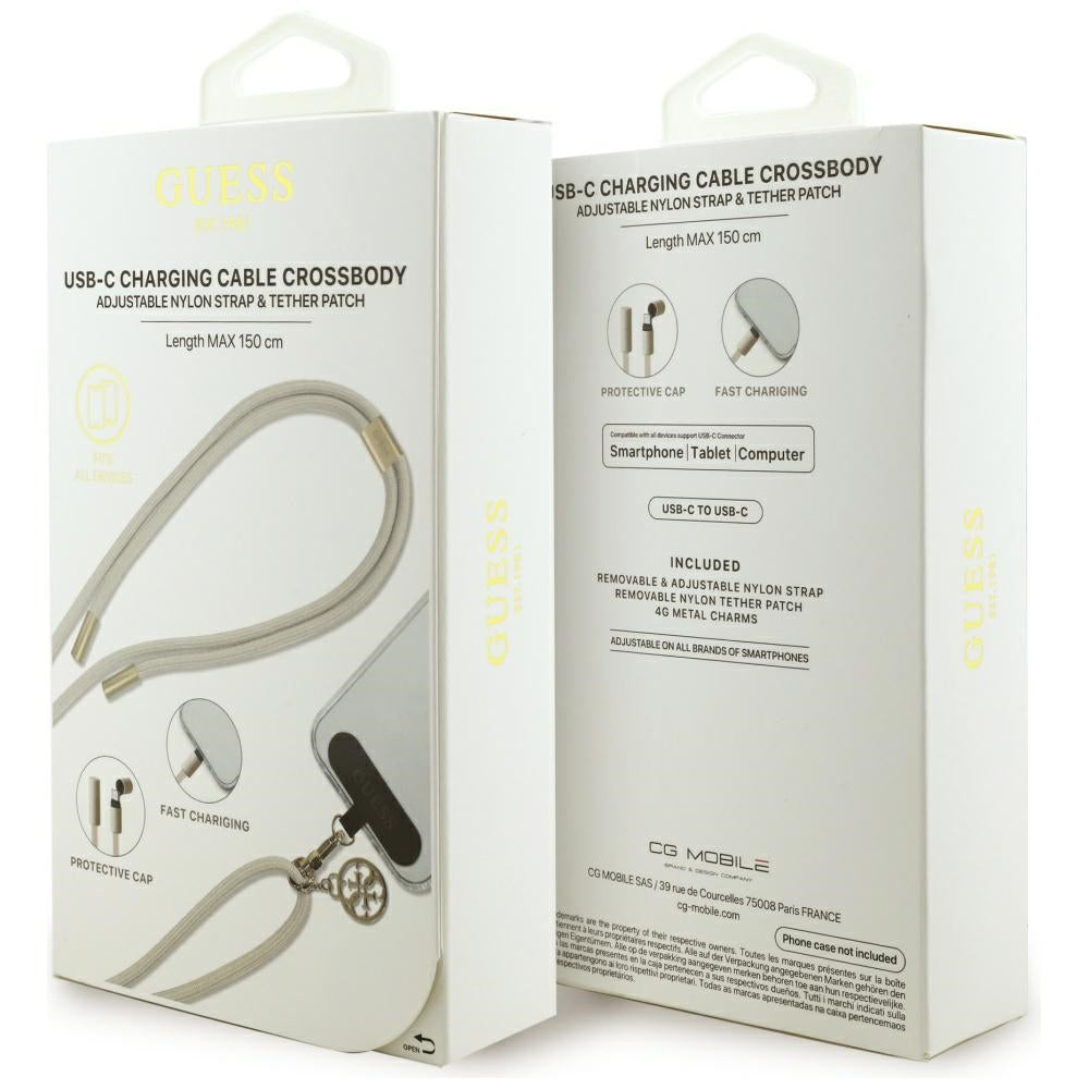 Καλώδιο Δεδομένων και Φόρτισης USB-C - USB-C Guess CBDY 4G Charm, 100W, 1.5m, Μπεζ