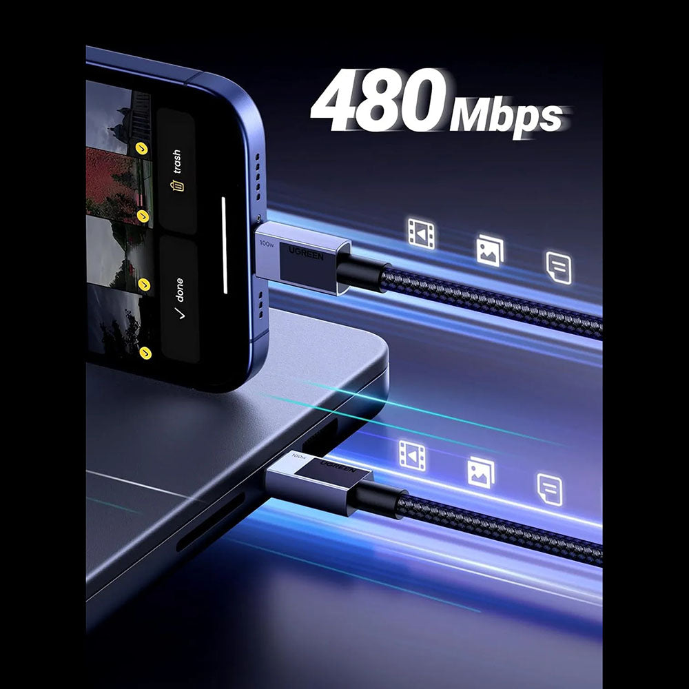 Καλώδιο Δεδομένων και Φόρτισης USB-C - USB-C UGREEN L512, 100W, 1m, Γκρι