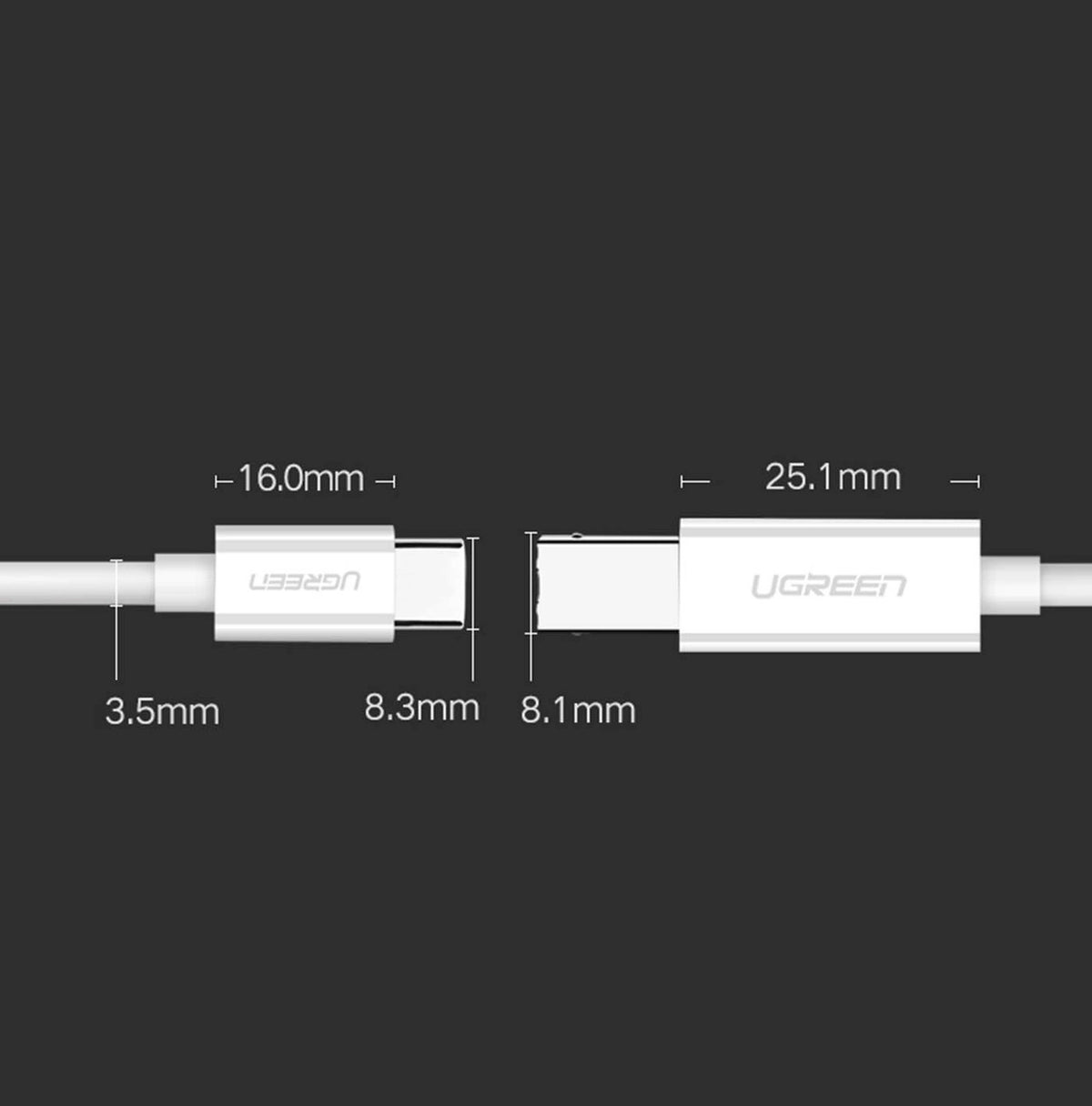 Καλώδιο Εκτυπωτή UGREEN US241, USB-C - USB-B, 1.5m, Λευκό