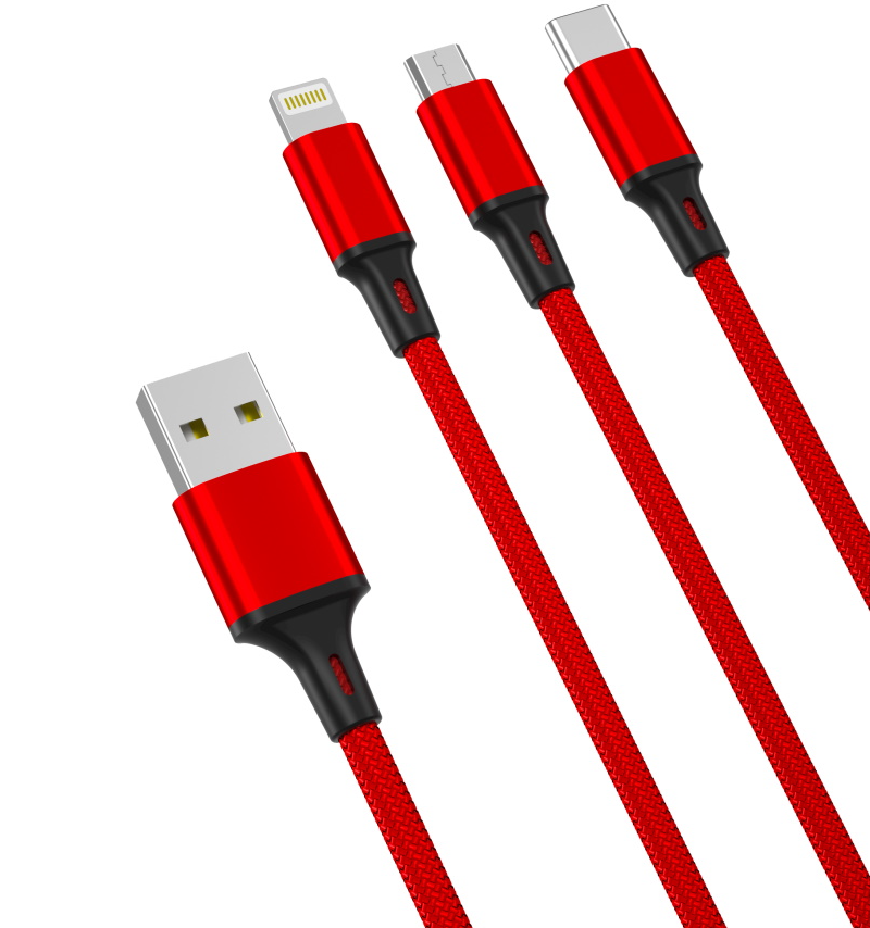Καλώδιο Φόρτισης USB-A - Lightning / microUSB / USB-C XO Design NB173 3σε1, 18W, 1.2m, Κόκκινο