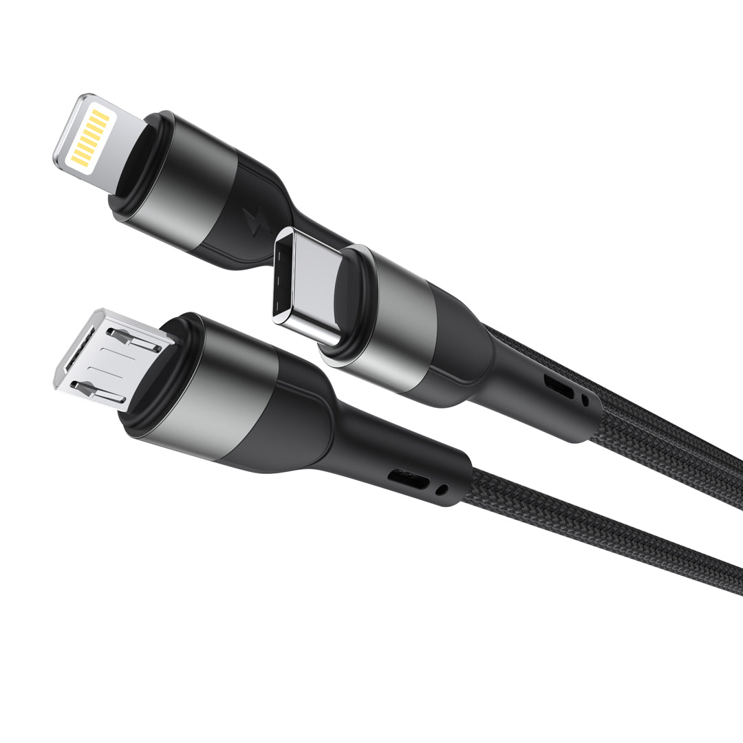 Καλώδιο φόρτισης USB-A / USB-C - Lightning / microUSB / USB-C XO Design NB254 3in1, 60W, 1.2m, Μαύρο