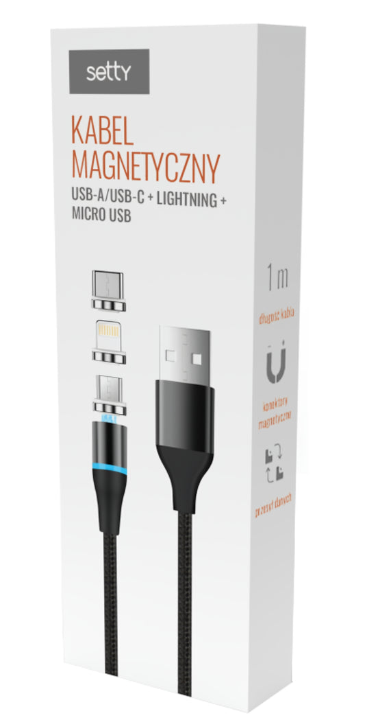Καλώδιο Φόρτισης USB-A - Lightning / microUSB / USB-C Setty Magnetic DT 3in1, 12.5W, 1m, Μαύρο