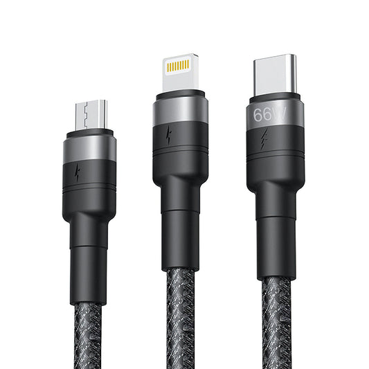 Καλώδιο Φόρτισης USB-A - Lightning / microUSB / USB-C XO Design NB-Q191 3σε1, 66W, 1.2m, Μαύρο