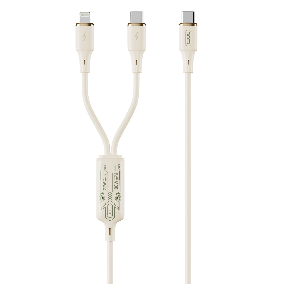 Καλώδιο Φόρτισης USB-C - Lightning / USB-C XO Design NB-Q262 2σε1, 100W, 1.2m, Μπεζ
