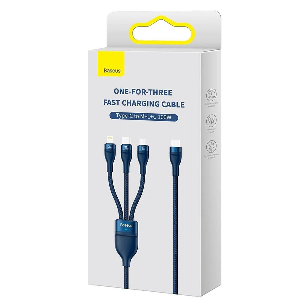 Καλώδιο Φόρτισης USB-C - Lightning / microUSB / USB-C Baseus Flash Series II 3σε1, 100W, 1.5m, Μπλε P10382702121-01