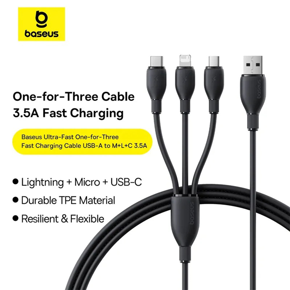 Καλώδιο Φόρτισης USB-A - Lightning / microUSB / USB-C Baseus Ultra Fast 3in1, 18W, 0.8m, Μαύρο P10377501111-00
