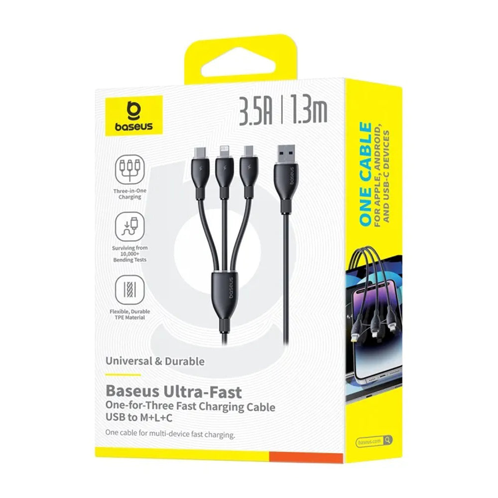 Καλώδιο Φόρτισης USB-A - Lightning / microUSB / USB-C Baseus Ultra Fast 3in1, 18W, 0.8m, Μαύρο P10377501111-00