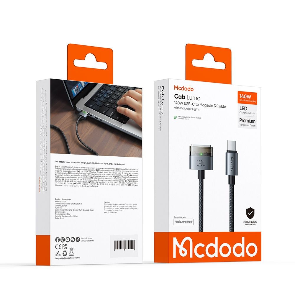 Καλώδιο Φόρτισης McDodo CA-2070, USB-C - MagSafe 3, 140W, 2m, Μαύρο