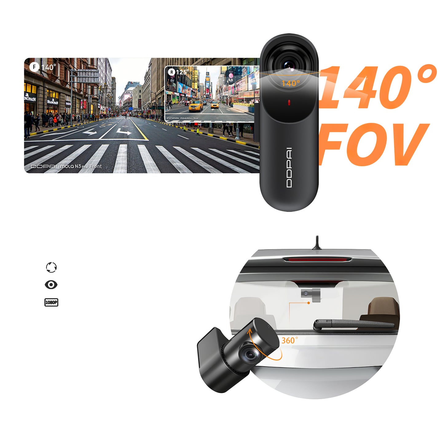 Κάμερα Αυτοκινήτου Εμπρός Πίσω DDPAI mola N3 Pro, 1600P, Wi-Fi