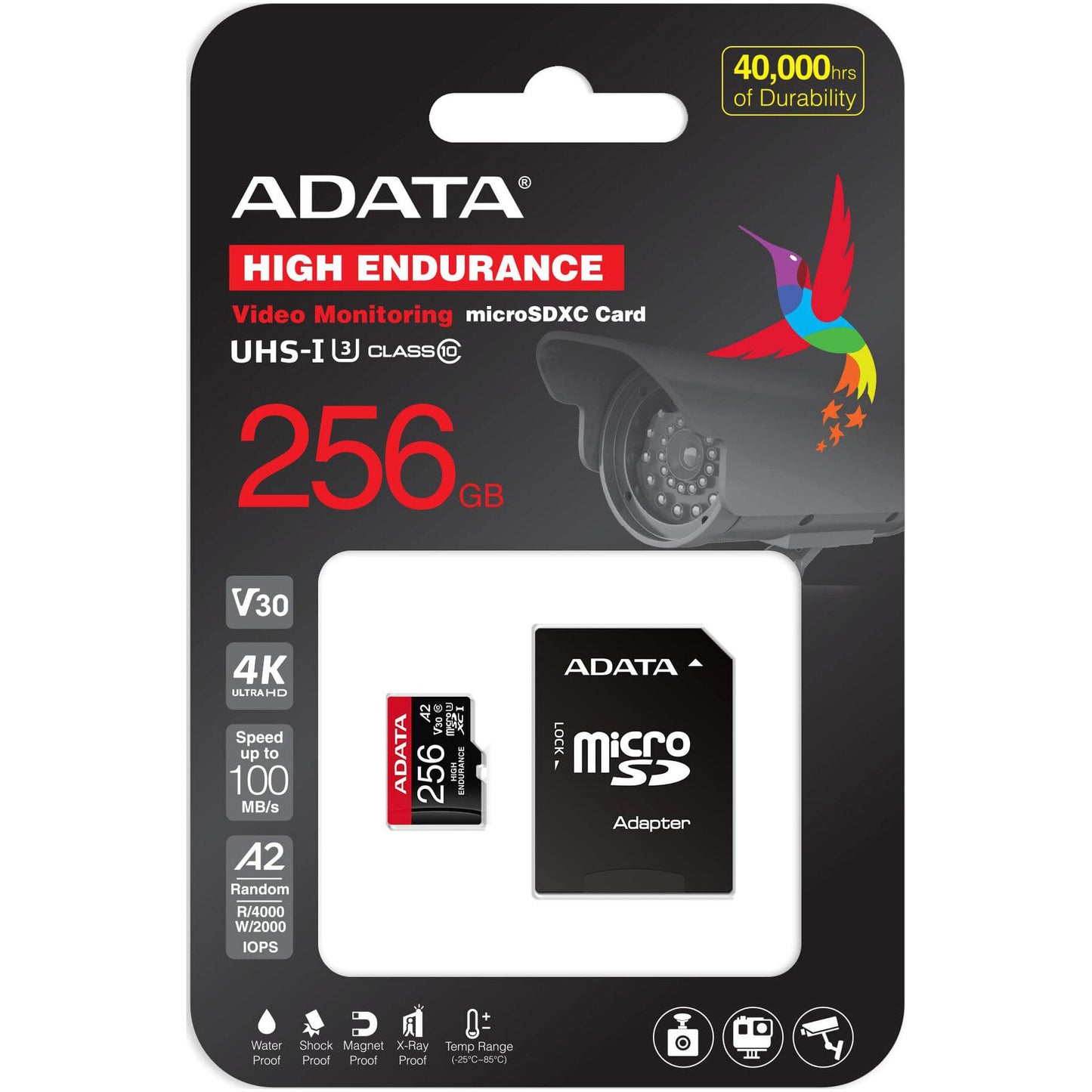 Κάρτα Μνήμης microSDXC Adata High Endurance, 256Gb, Κλάση 10 / UHS-1 U3, Με Προσαρμογέα AUSDX256GUI3V30SHA2-RA1