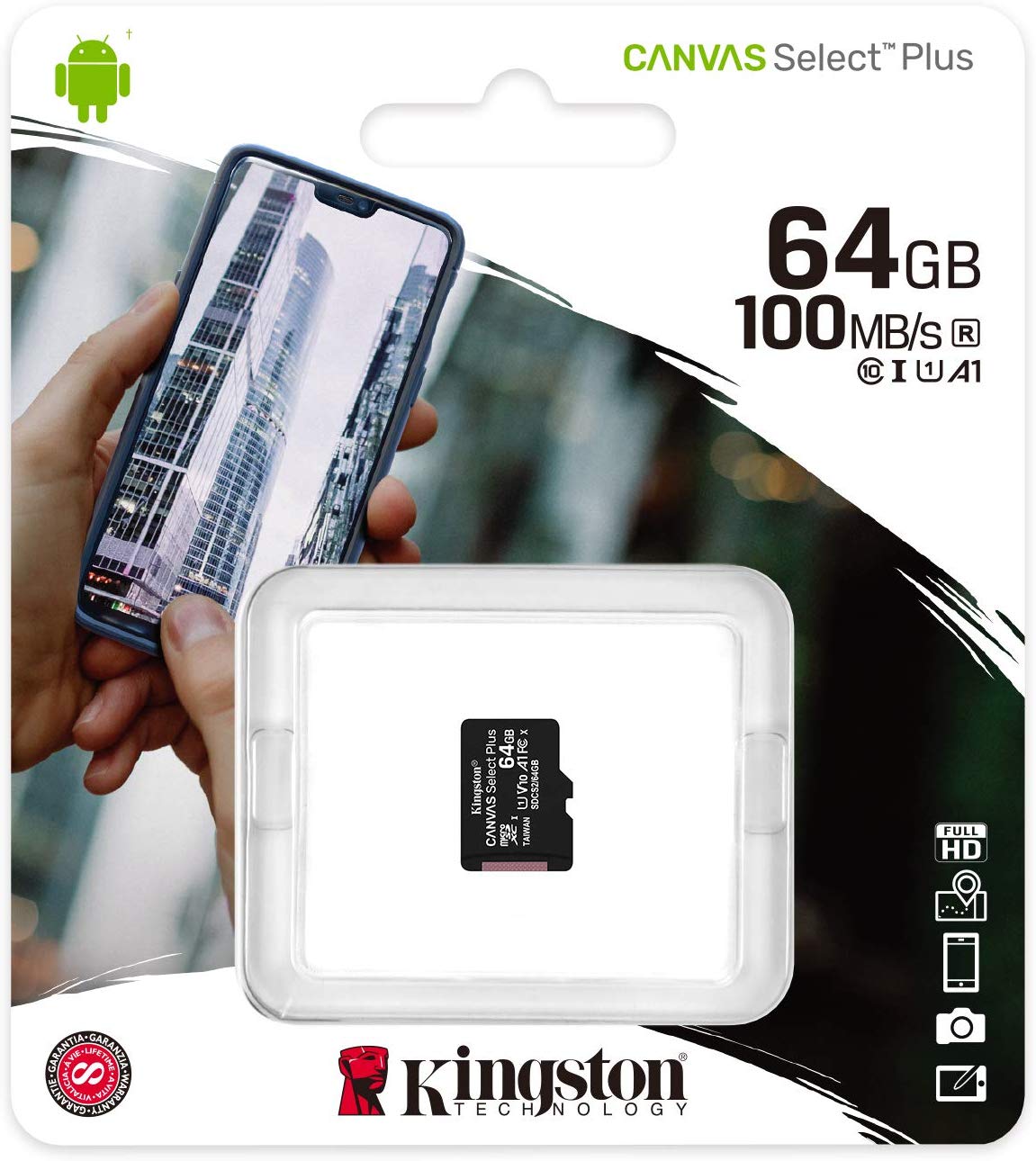 Κάρτα Μνήμης microSDXC Kingston Canvas Select Plus Android A1, 64Gb, Κατηγορία 10 / UHS-1 U1 SDCS2/64GBSP