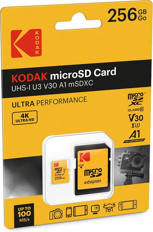 Κάρτα Μνήμης microSDXC Kodak, 256Gb, Κατηγορία 10 / UHS-1 U3, Με Αντάπτορα EKMSDM256GXC10HPRK