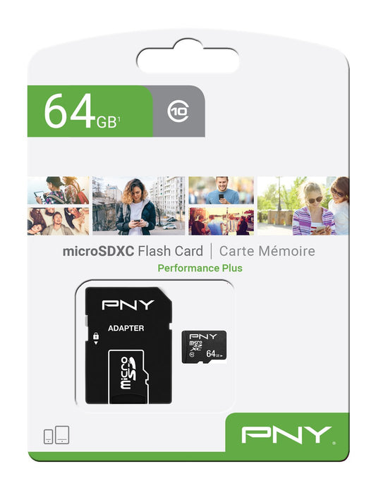 Κάρτα Μνήμης microSDXC PNY Performance Plus, 64Gb, Κλάση 10, Με Προσαρμογέα P-SDU64G10PPL-GE