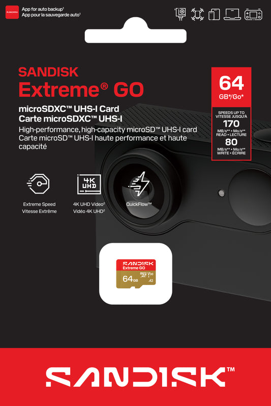 Κάρτα Μνήμης microSDXC SanDisk Extreme GO Android A2, 64Gb, Κατηγορία 10 / UHS-1 U1 SDSQXGN-064G-GN6MN