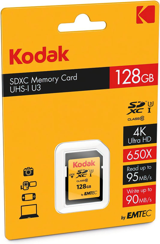Κάρτα Μνήμης SDXC Kodak, 128Gb, Κλάση 10 / UHS-1 U3 EKMSD128GXC10HPRK