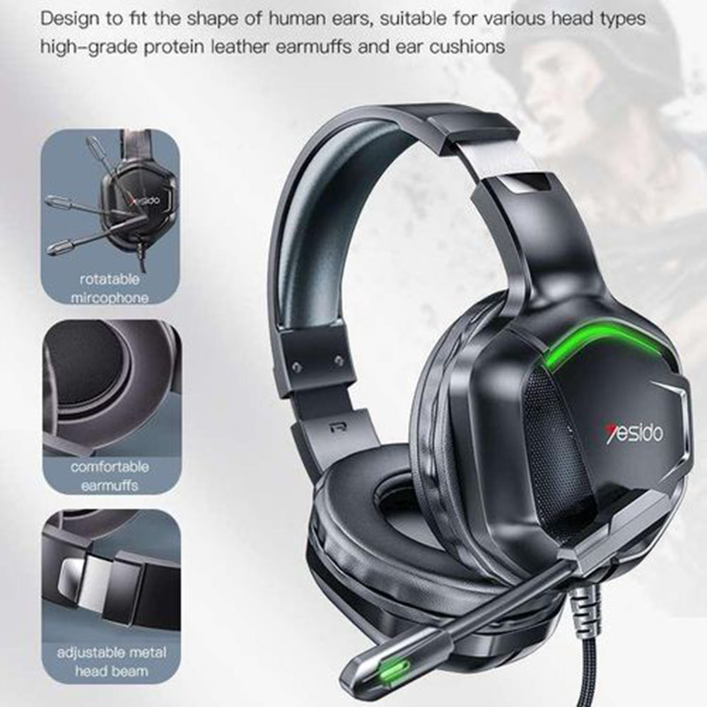 Ακουστικά Gaming 3.5mm Yesido EK01, RGB, 1.2m, Μαύρα