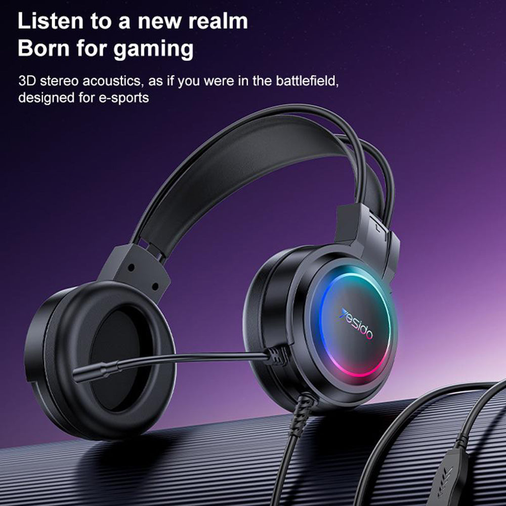 Ακουστικά Gaming USB Yesido EK05, RGB, 1.2m, Μαύρα