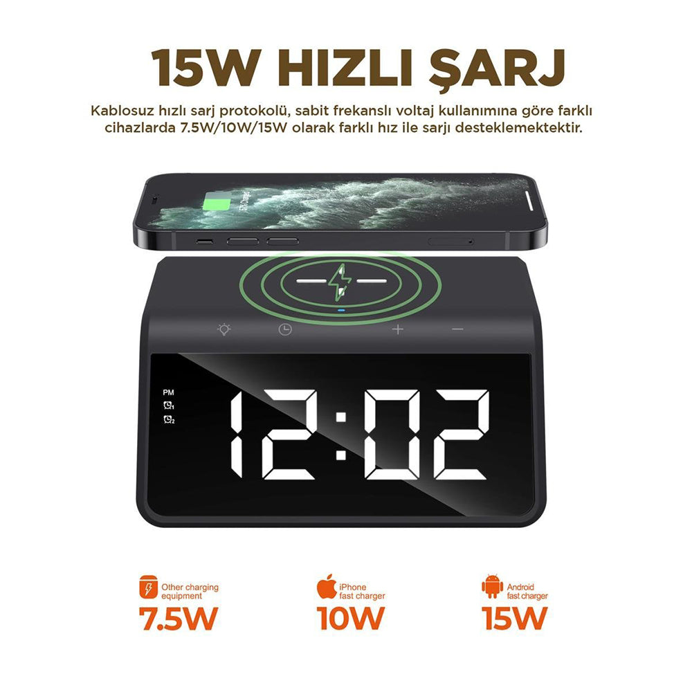 Ψηφιακό Ρολόι HAVIT W320 με Ασύρματη Φόρτιση QI, Μαύρο