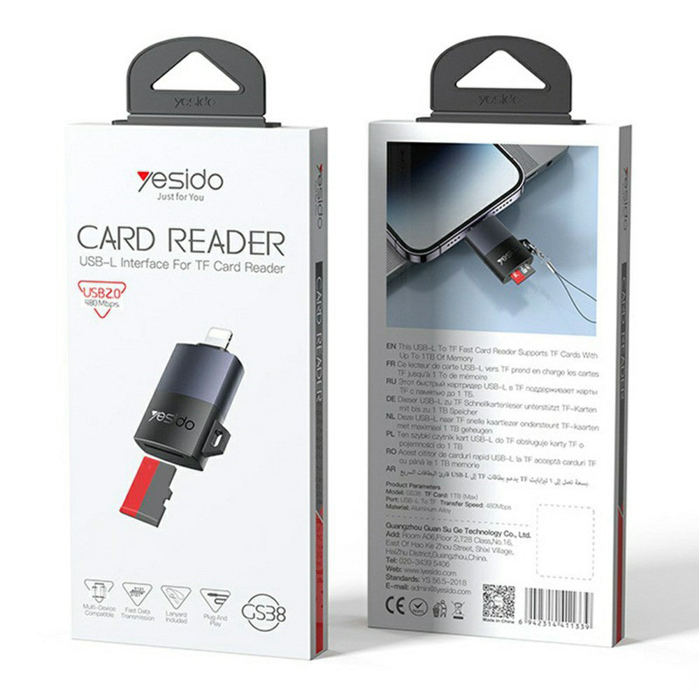 Αναγνώστης Καρτών Lightning Yesido GS38, microSD, Γκρι