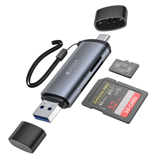 Αναγνώστης καρτών USB / USB-C Tech-Protect, SD - microSD, Γκρι