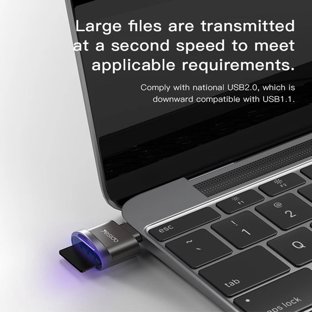 Αναγνώστης Καρτών USB-C Yesido GS19, microSD, Γκρι
