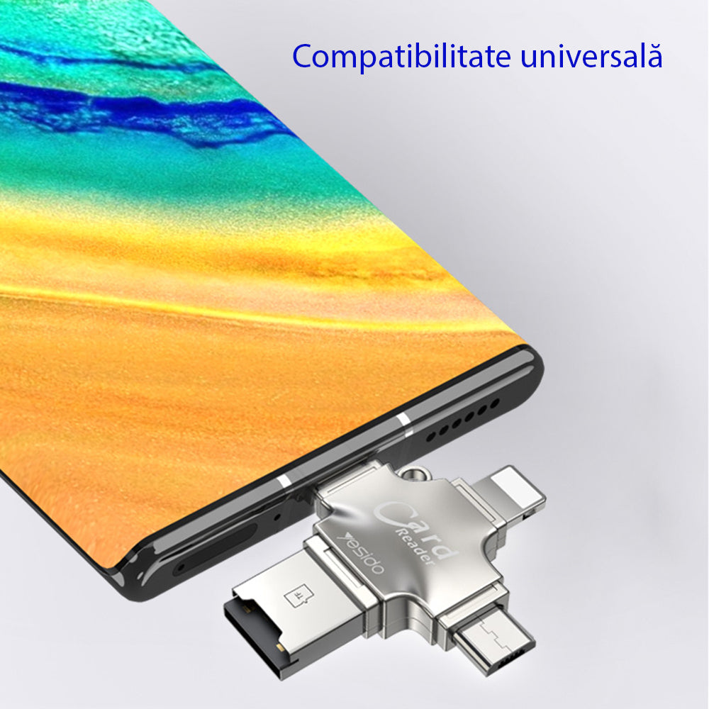 Αναγνώστης Καρτών USB / USB-C / Lightning / microUSB Yesido GS13, microSD, Ασημί