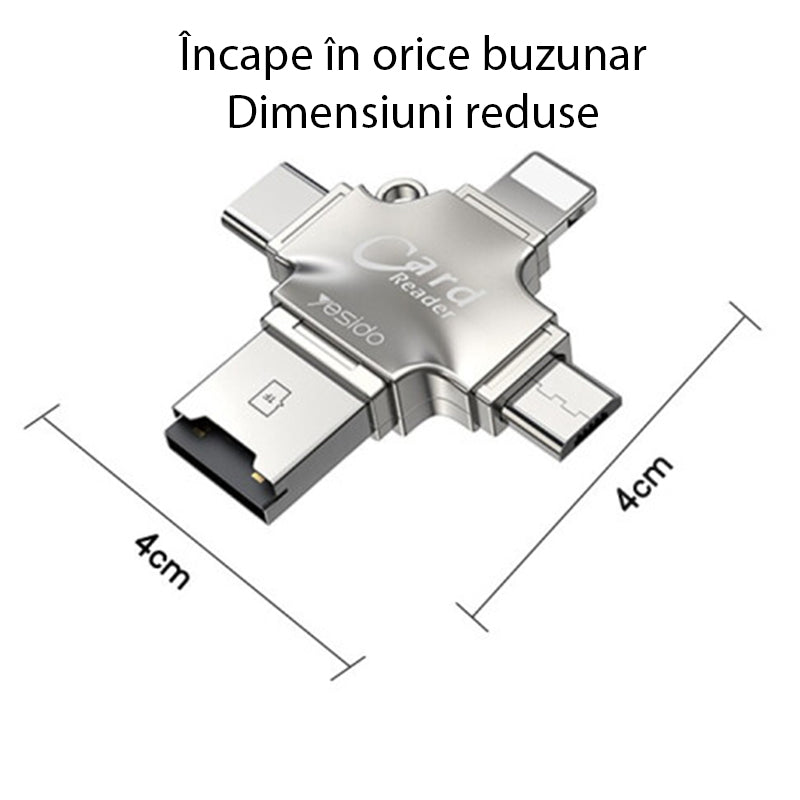 Αναγνώστης Καρτών USB / USB-C / Lightning / microUSB Yesido GS13, microSD, Ασημί