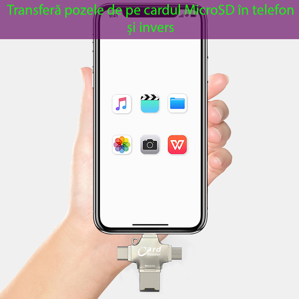 Αναγνώστης Καρτών USB / USB-C / Lightning / microUSB Yesido GS13, microSD, Ασημί