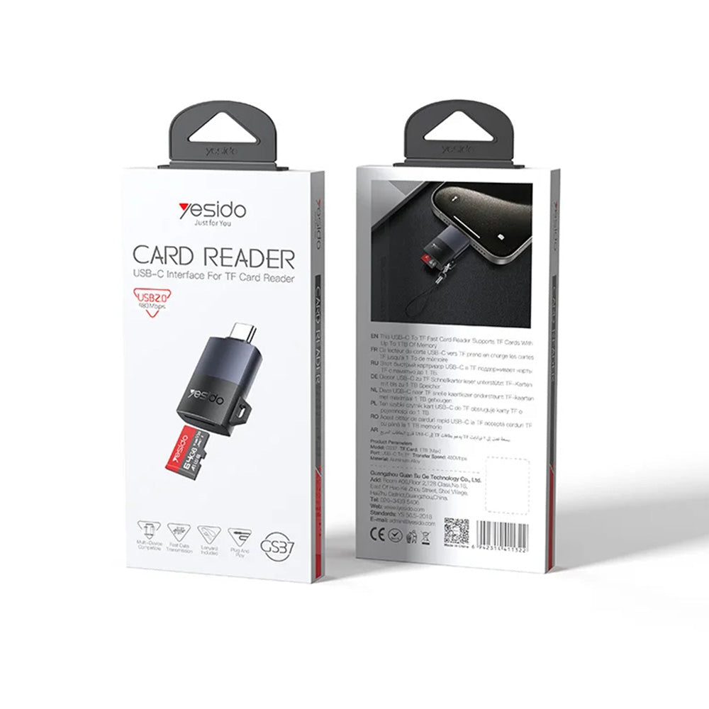 USB-C Yesido GS37 Card Reader, microSD, Black