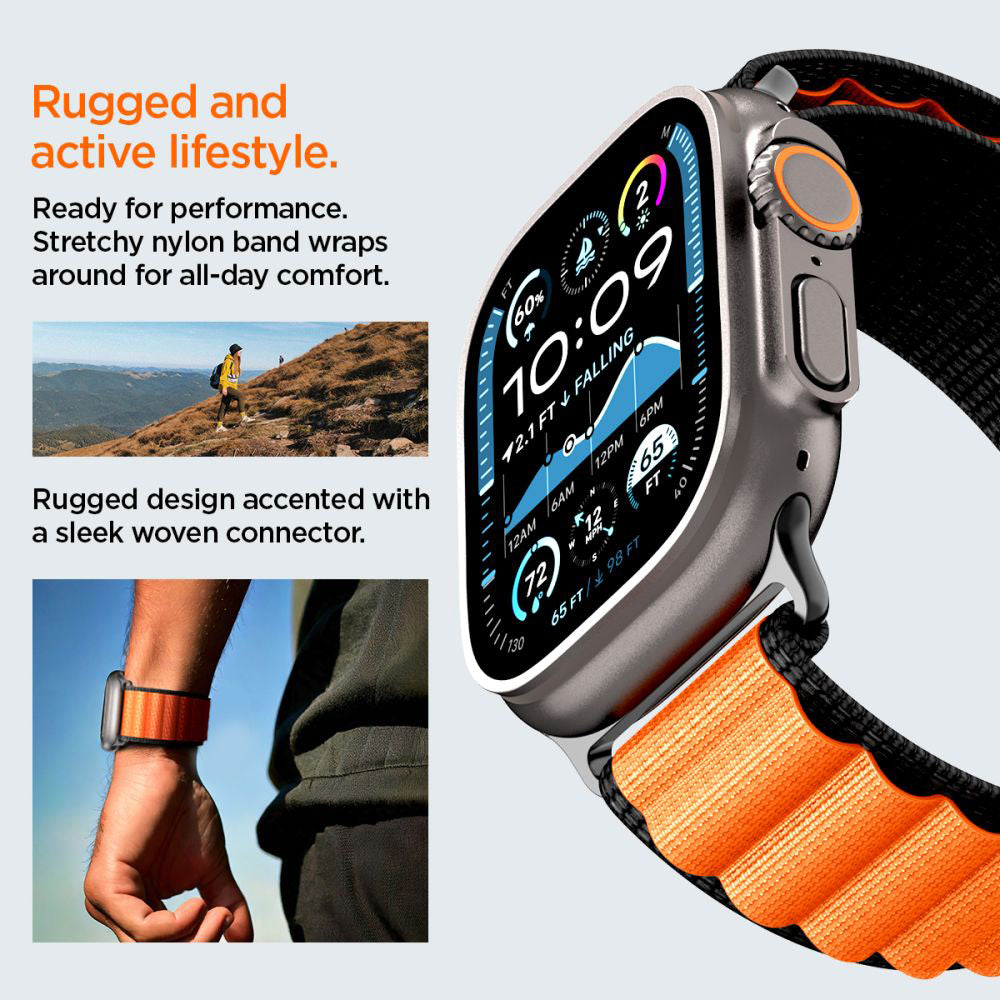 Λουράκι Spigen WBF1 για Apple Watch 49mm / 46mm / 45mm / 44mm Series, Μαύρο Πορτοκαλί AMP10145