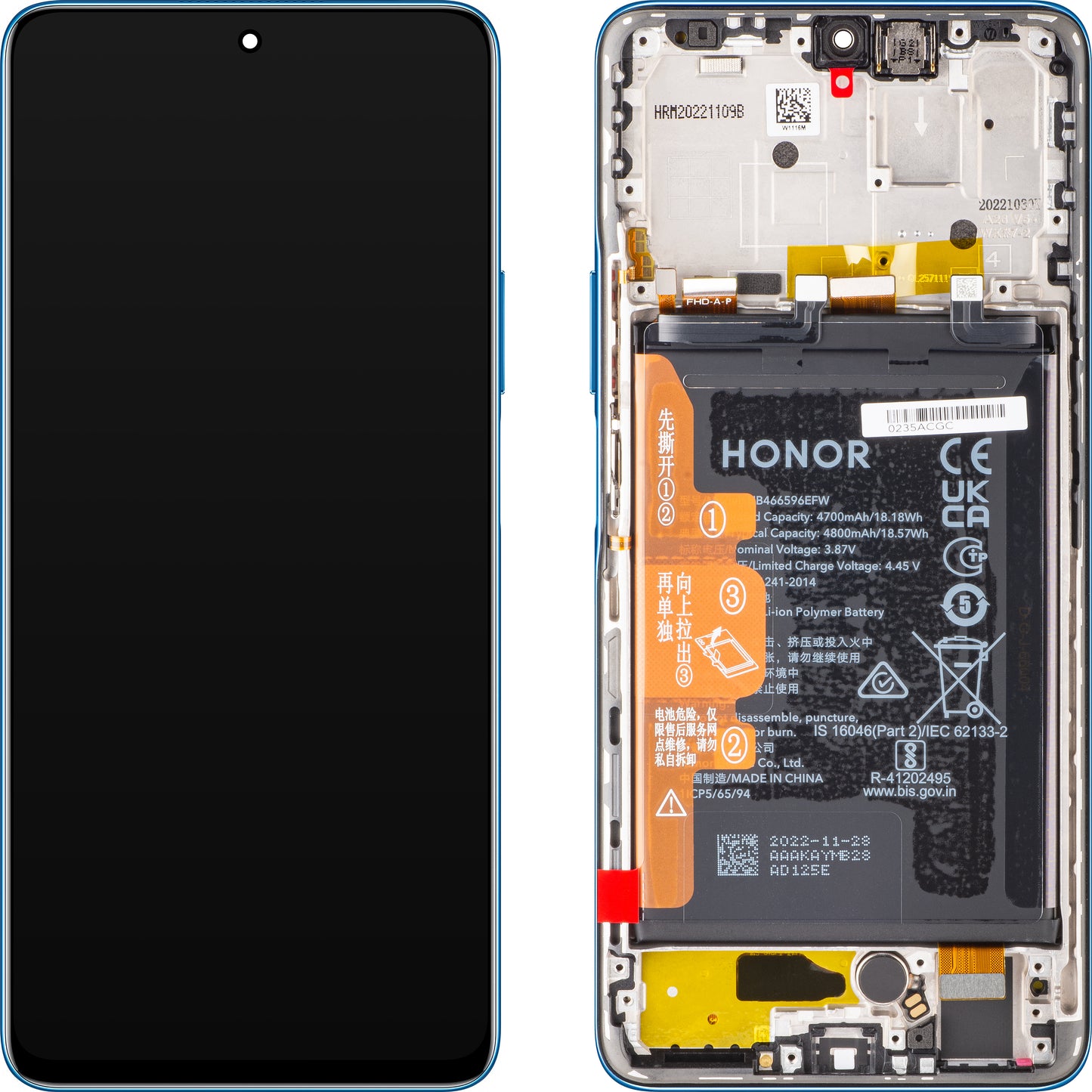 Οθόνη αφής Οθόνη αφής Honor Magic4 Lite, με πλαίσιο και μπαταρία, μπλε (Ocean Blue), Service Pack 0235ABST